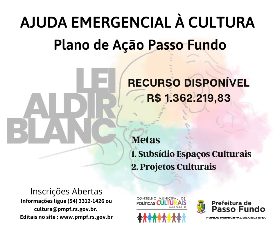 Passo Fundo abre editais para destinar recursos da Lei Federal Aldir Blanc