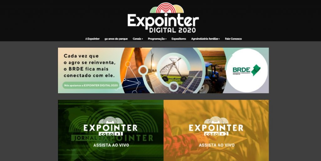 Tela inicial do site da expointer para mostrar Inovação Tecnológica do campo é debatida durante Expointer