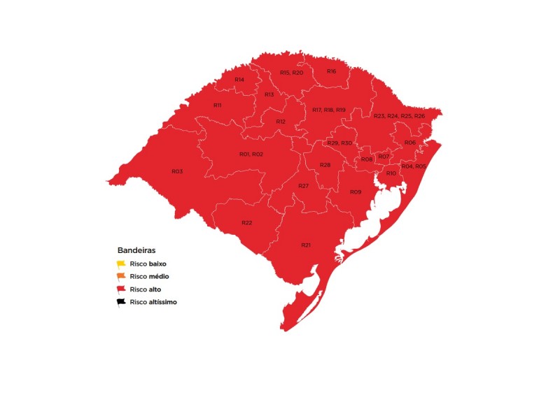 Todo o RS fica em bandeira vermelha no mapa preliminar do Distanciamento Controlado