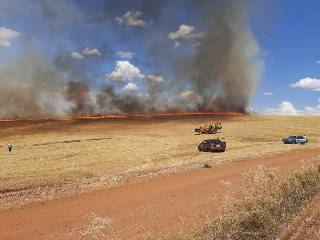 Manutenção nos maquinários é fundamental para evitar incêndios em lavoura a imagem mostra um incêndio em lavoura