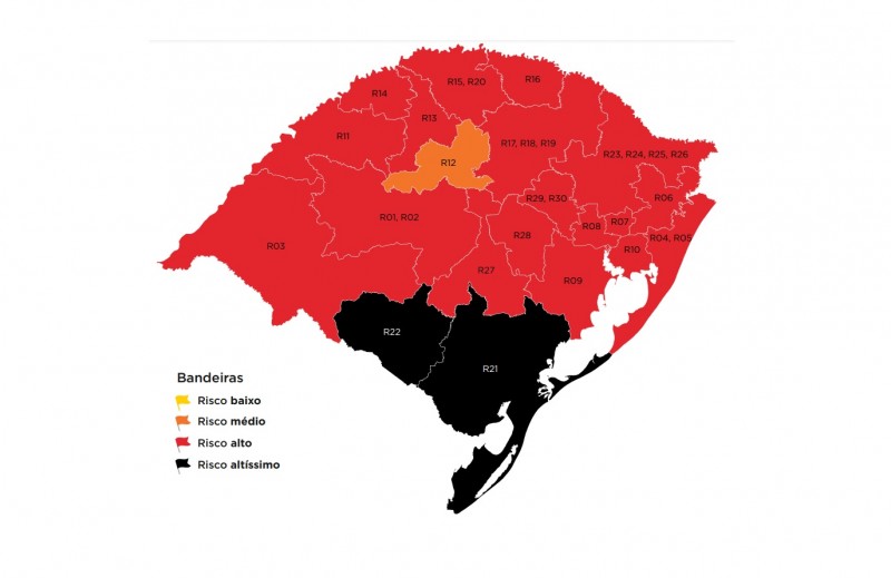 Pela primeira vez, RS tem regiões em bandeira preta no mapa preliminar