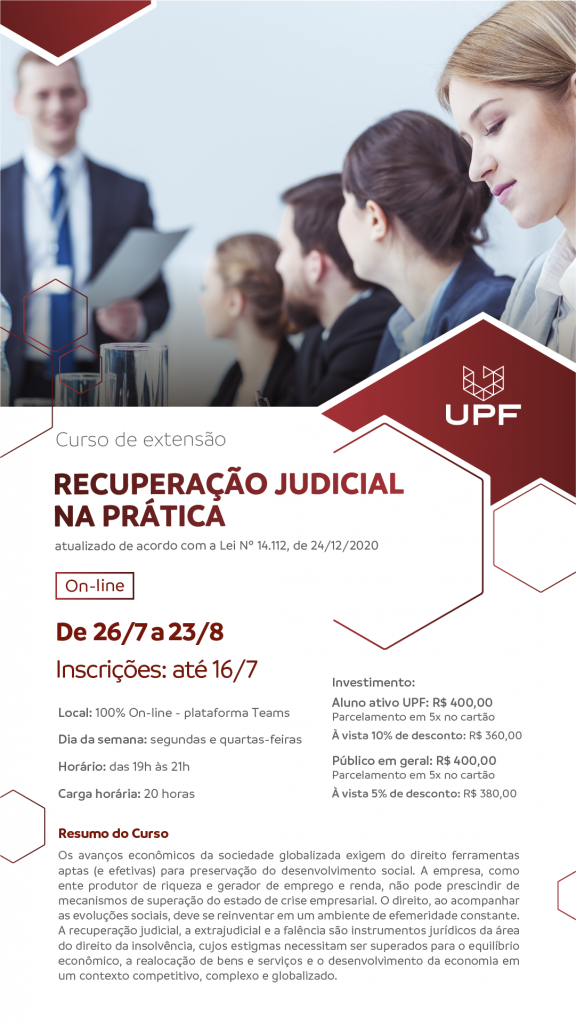 Curso de extensão na UPF detalha novidades sobre lei de recuperação judicial