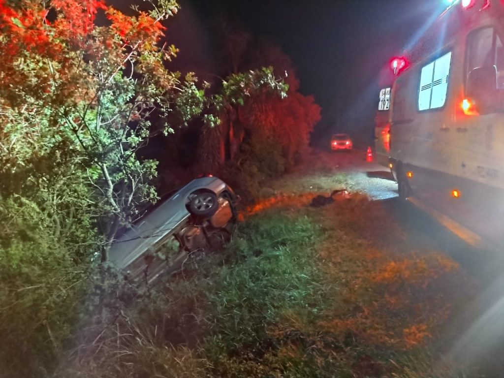 Veículo sai da pista e colide em árvore na BR-285 entre Passo Fundo e Carazinho