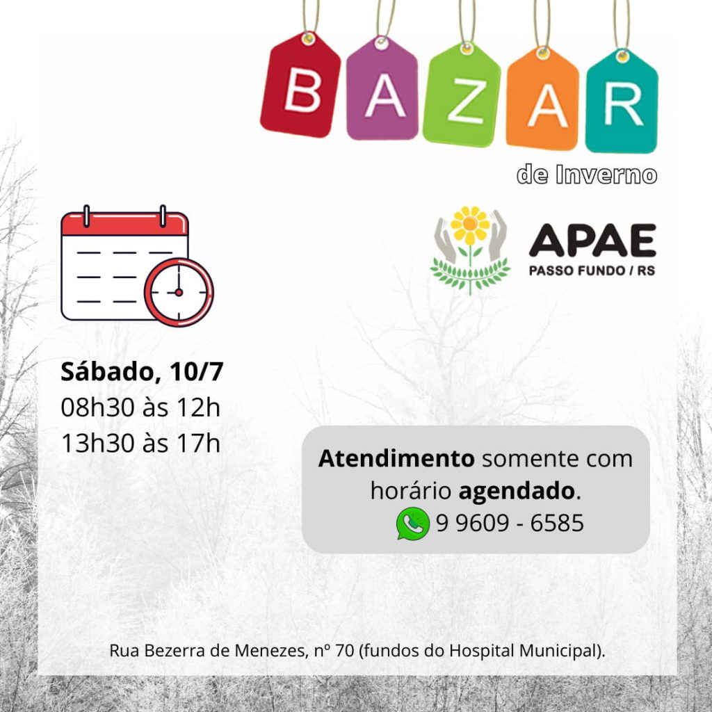 APAE realiza Bazar de Inverno neste sábado
