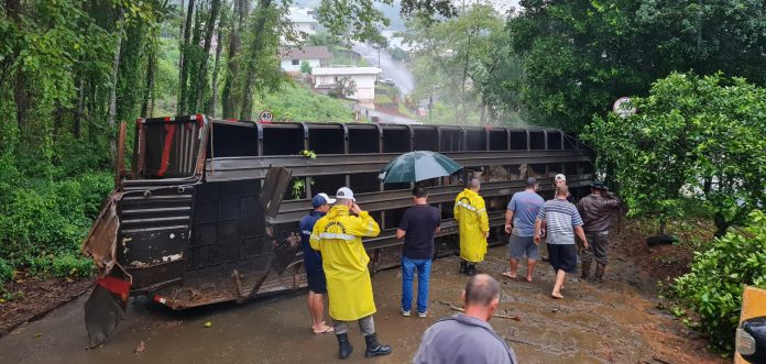 Caminhão carregado de cavalos perde freios e quase causa tragédia em Aratiba